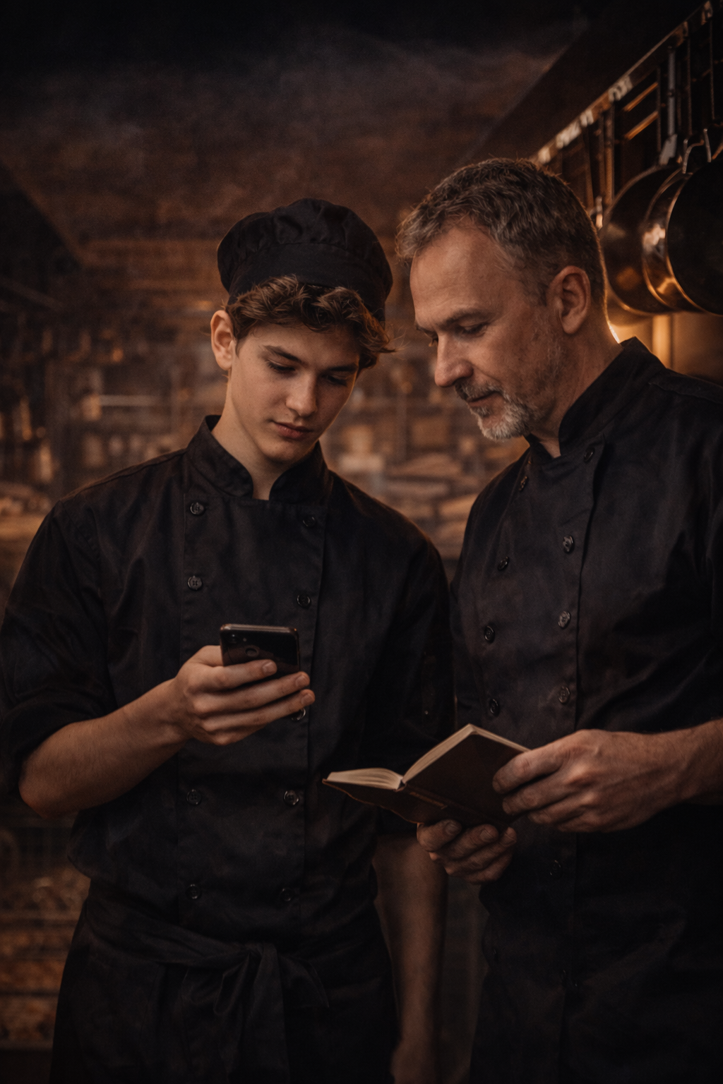 Azubi und Ausbilder in der Küche – gemeinsamer Blick auf Inhalte